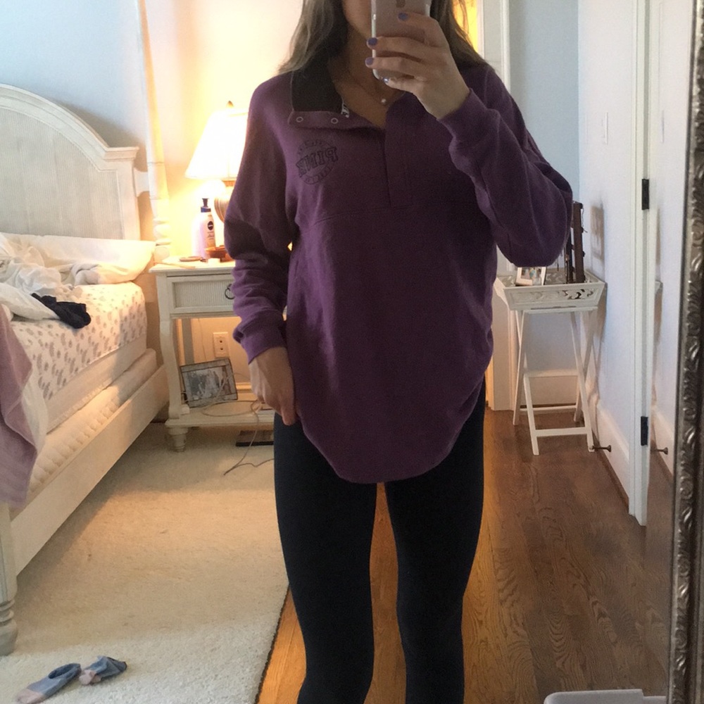 Love pink quarter snap purple sweatshirt